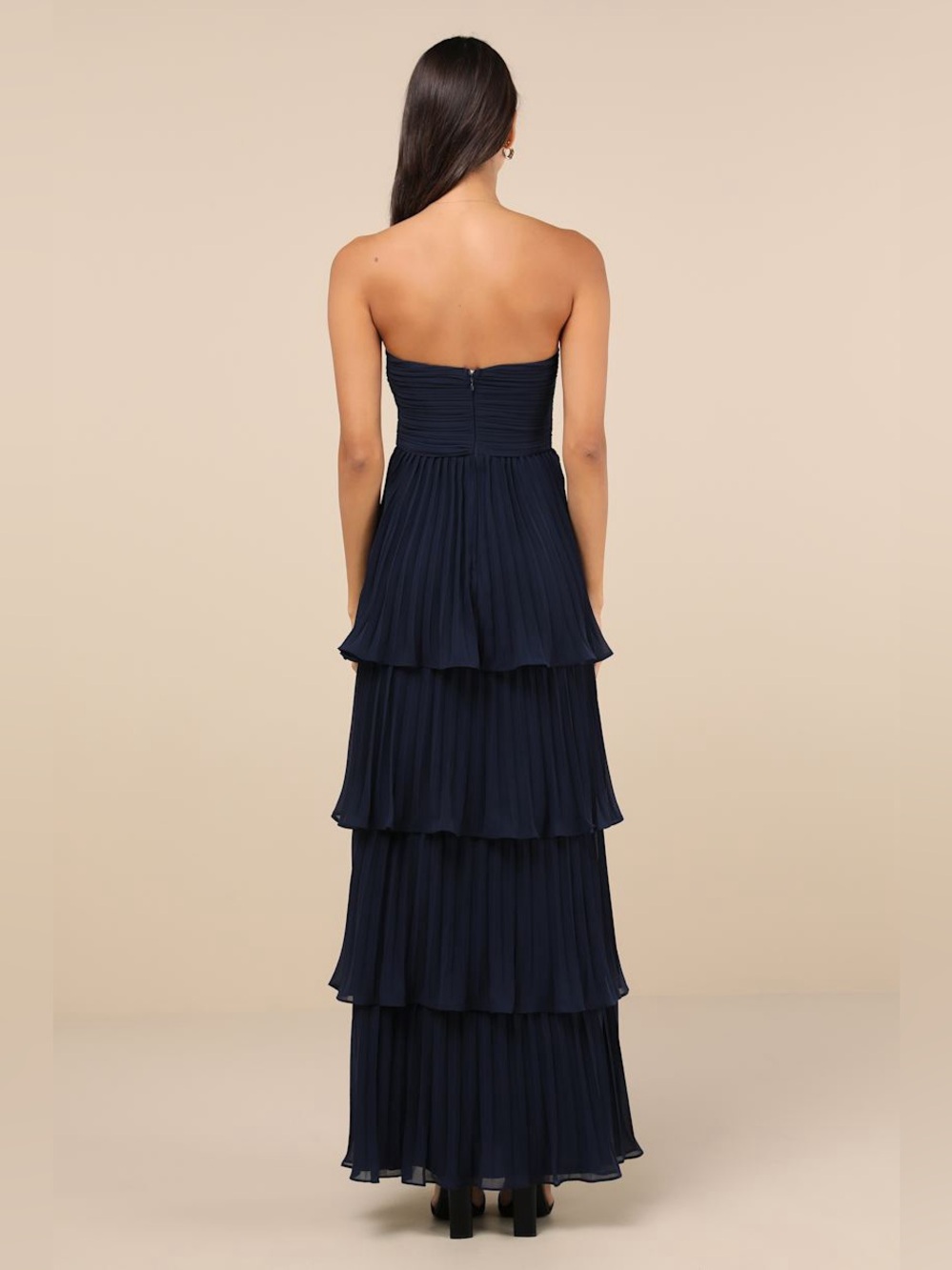 NWOT Lulus Seriously Sensational Navy Blue Strapless Tiered Maxi Dress Size XS - Picture 2 of 7